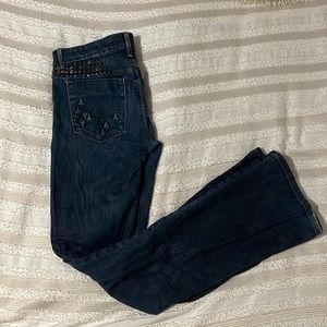 Studded Joe’s Jeans, low waist, dark denim flares